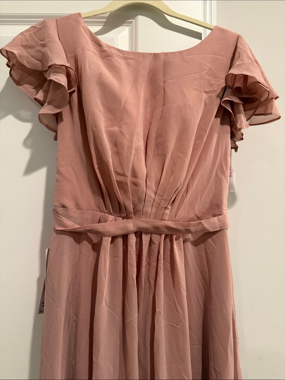 Blush Pink Ruffle Sleeve Chiffon Dress